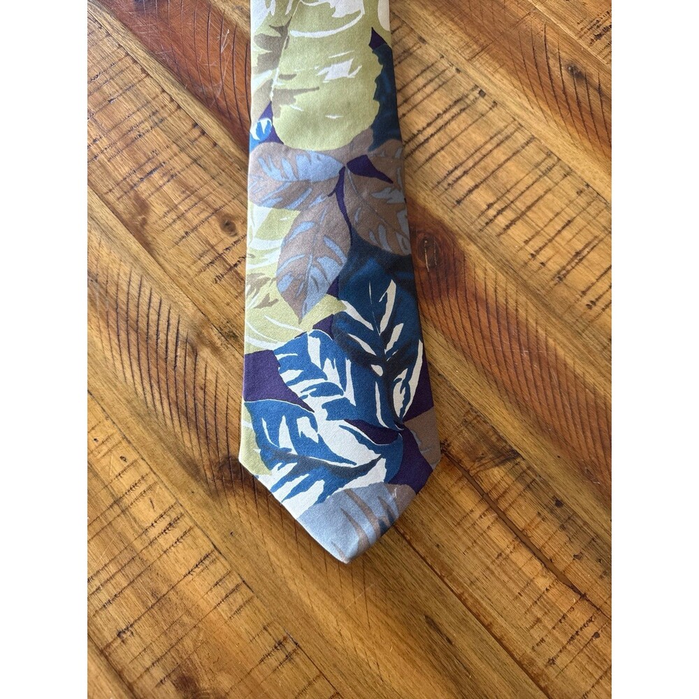 Vintage Harvé Benard Ltd Silk Tie 1990s Tropical Floral Palm Leaf Neck Tie